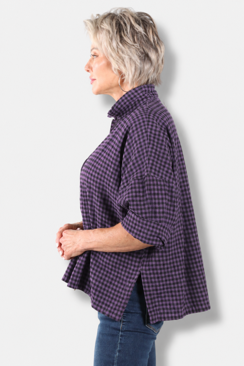 Big Shirt - Eggplant Check
