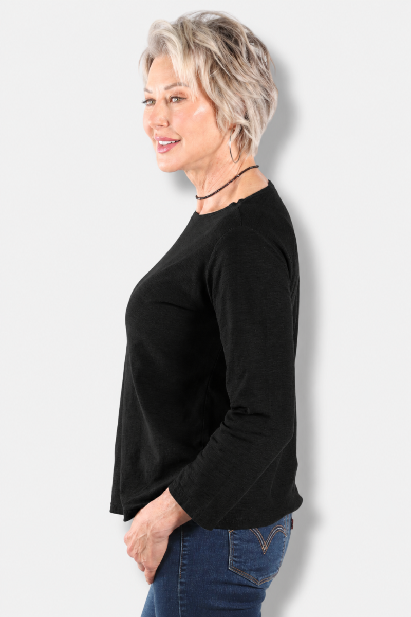 3/4 Sleeve Boatneck Tee - Black 