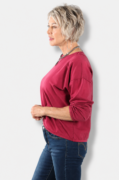 Stretch Terry Sweatshirt - Merlot
