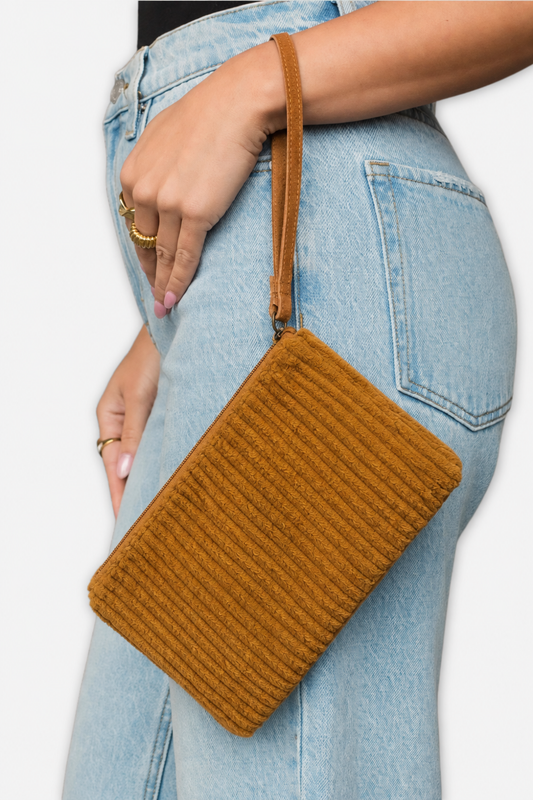 Textured Zip Wristlet - Camel