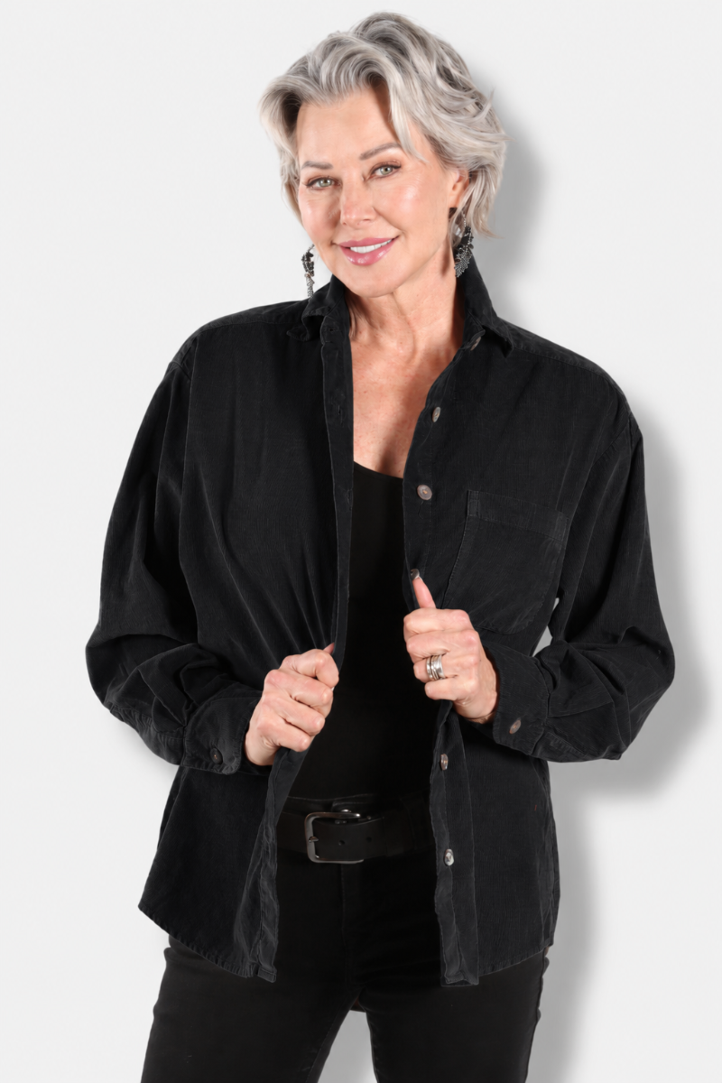 Boyfriend Shirt - Black Corduroy 