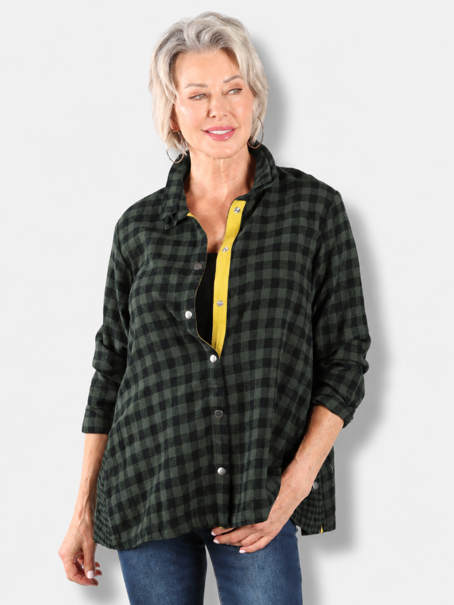 Placket Gusset Shirt - Konbu Check