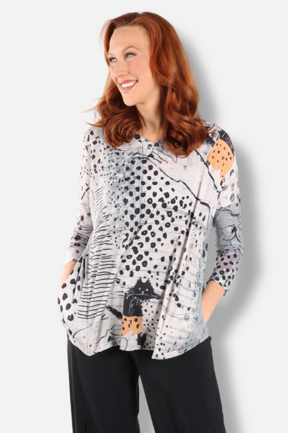 V Neck Tee - Abstract Cat