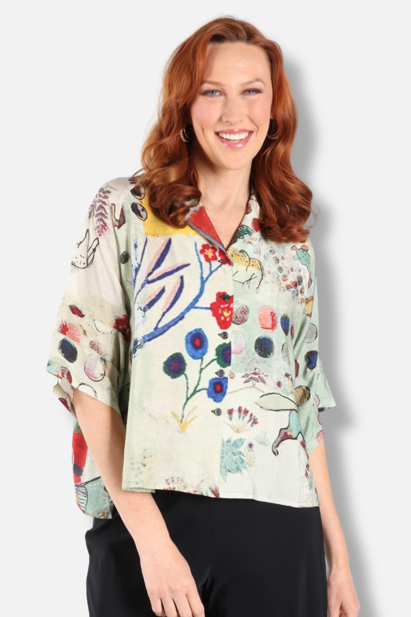 Button  Jacket - Abstract Flower