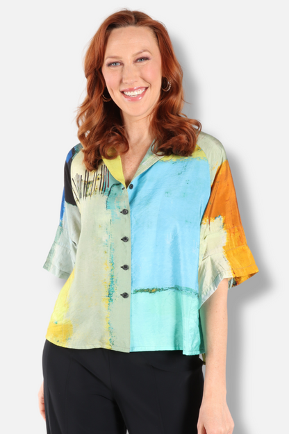 Button Jacket - Abstract Blue