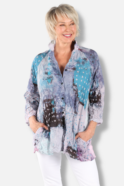 Button Down Jacket - Sea Glass Garden