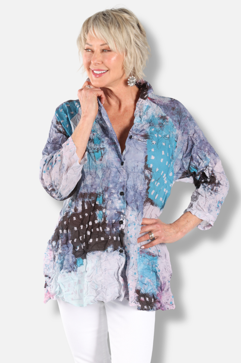 Button Down Jacket - Sea Glass Garden