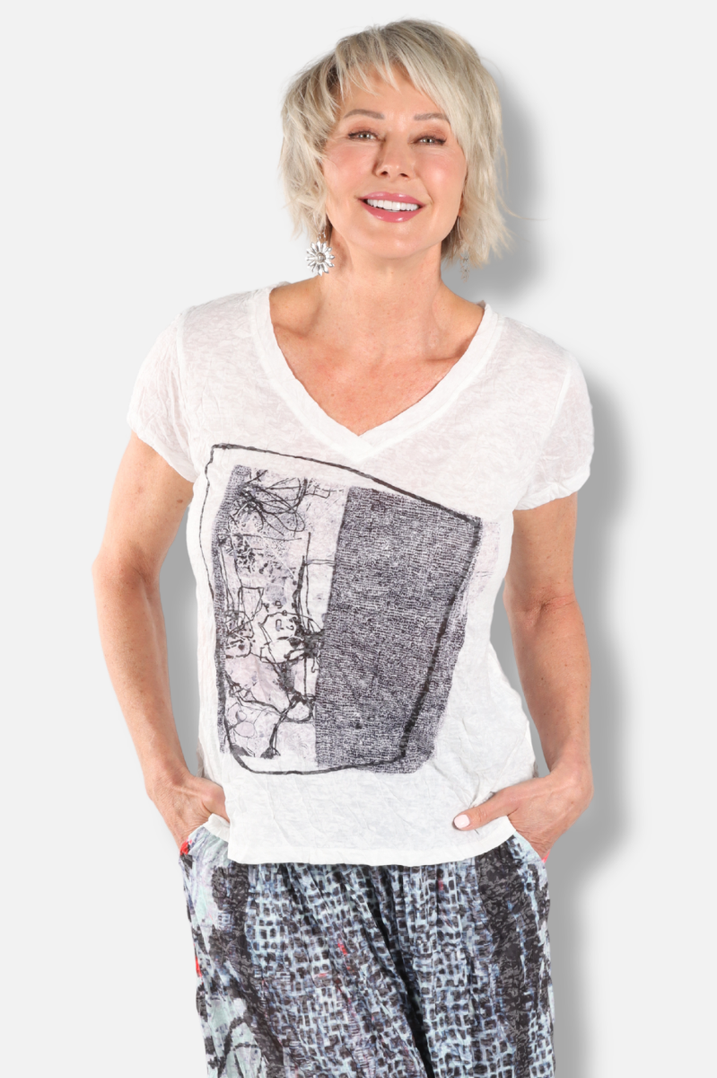 V Neck Tee - Garden Sketch