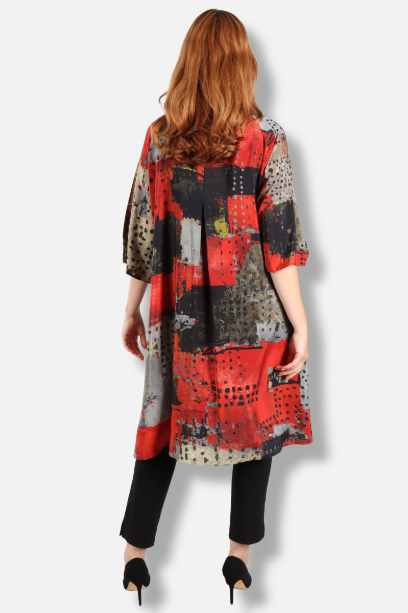 Long Kimono - Red Abstract