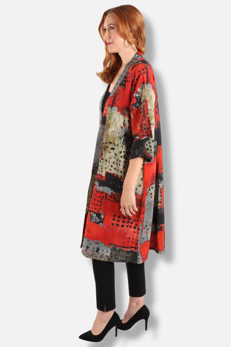 Long Kimono - Red Abstract