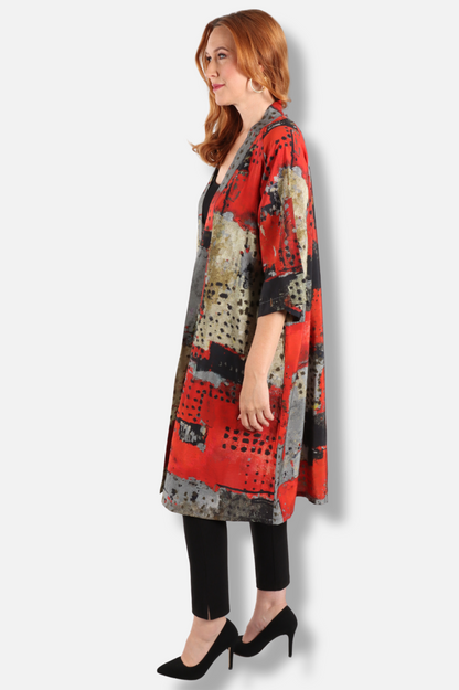 Long Kimono - Red Abstract