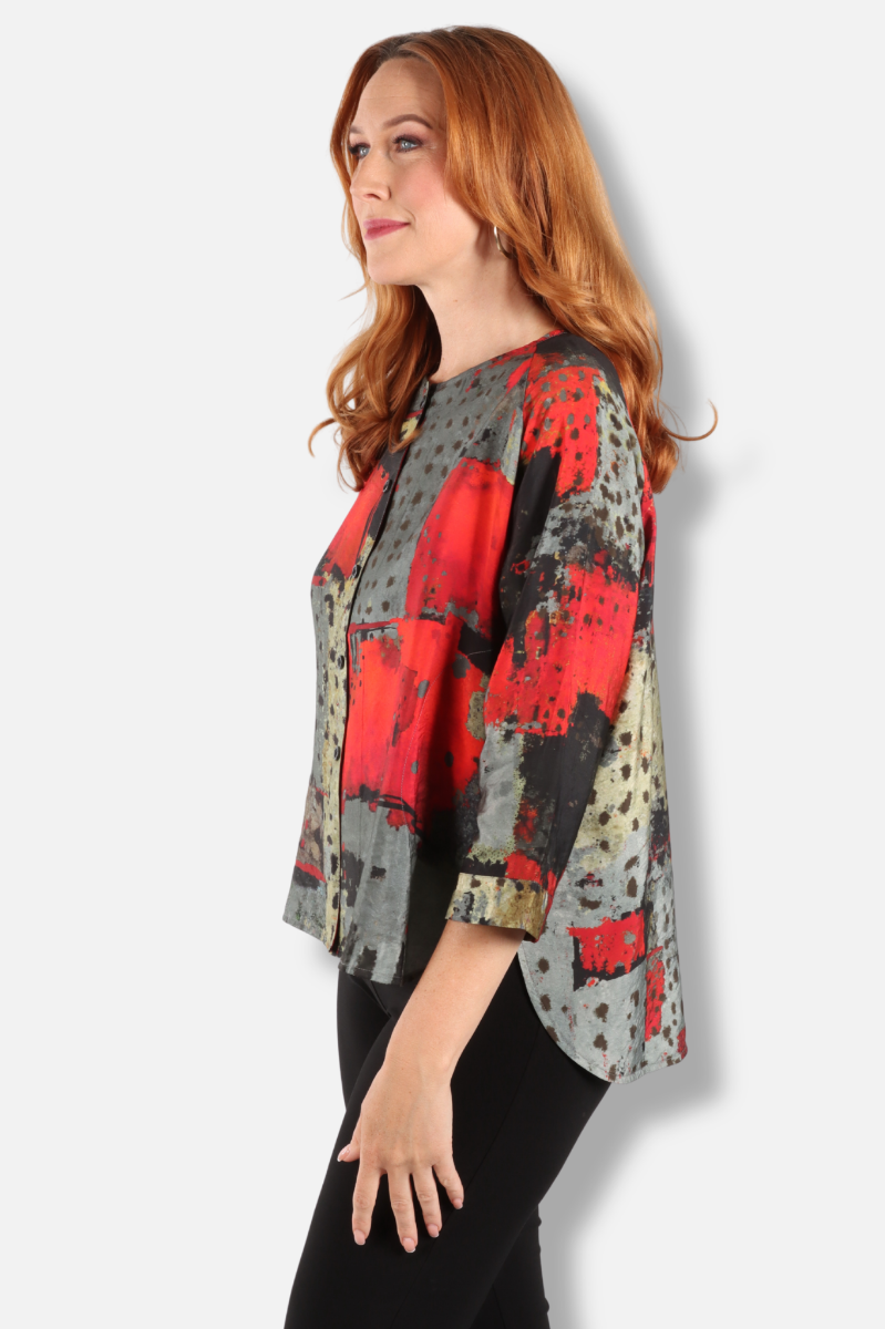 Button Jacket - Red Abstract 