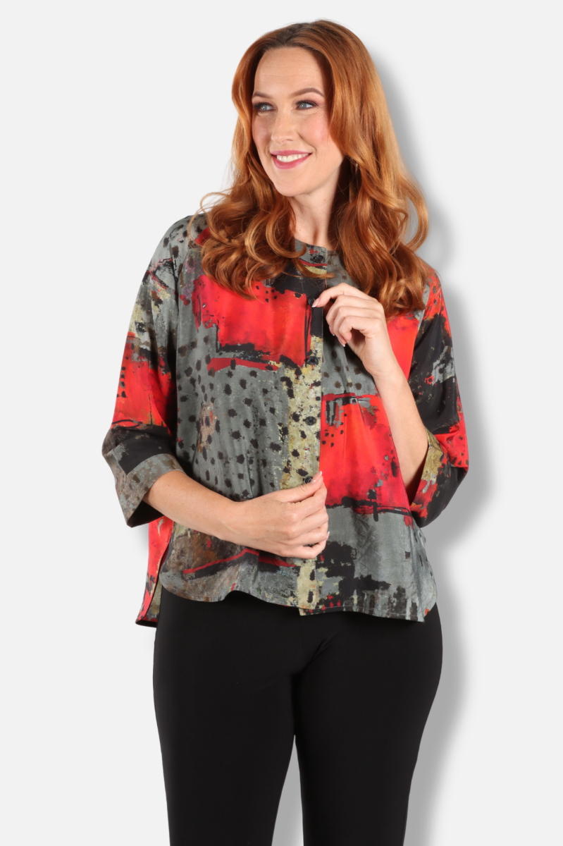 Button Jacket - Red Abstract 