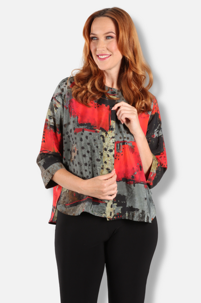 Button Jacket - Red Abstract 