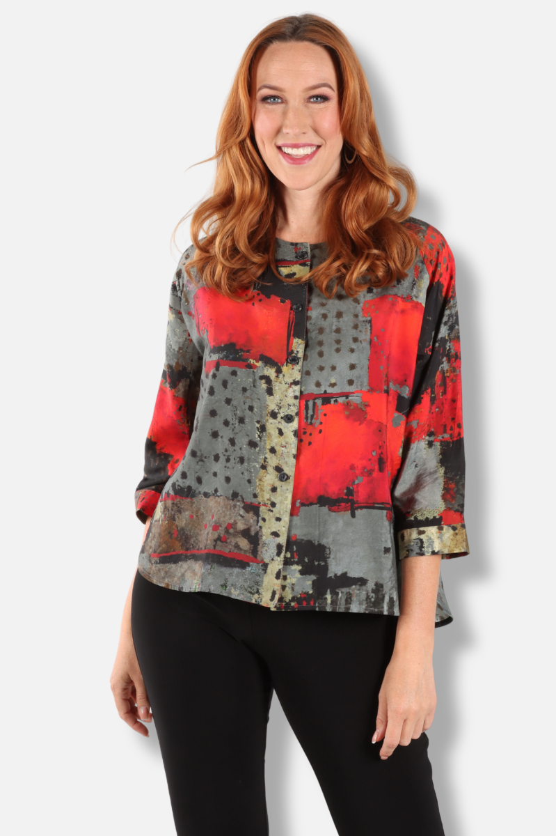 Button Jacket - Red Abstract 