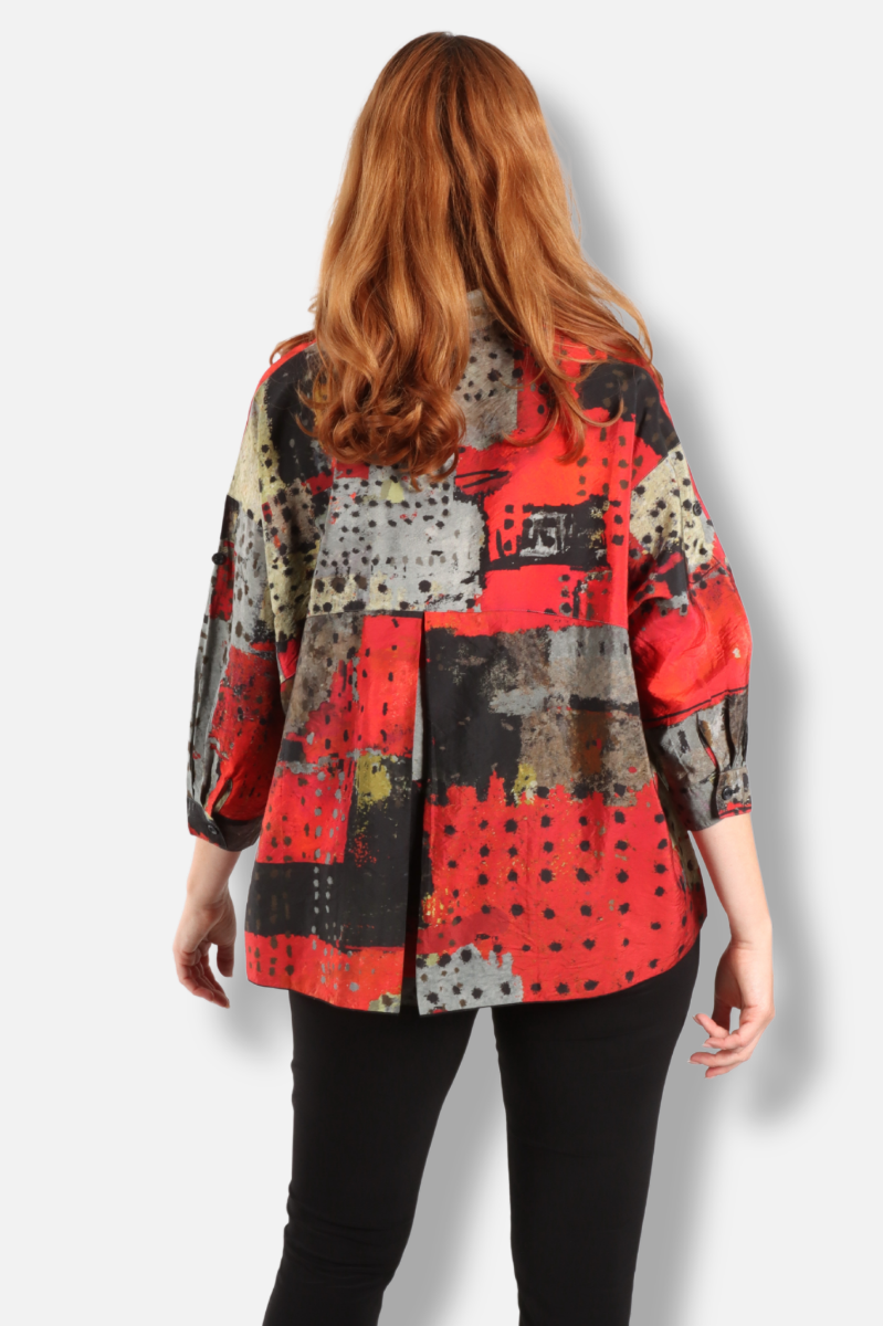 Collar Jacket - Red Abstract