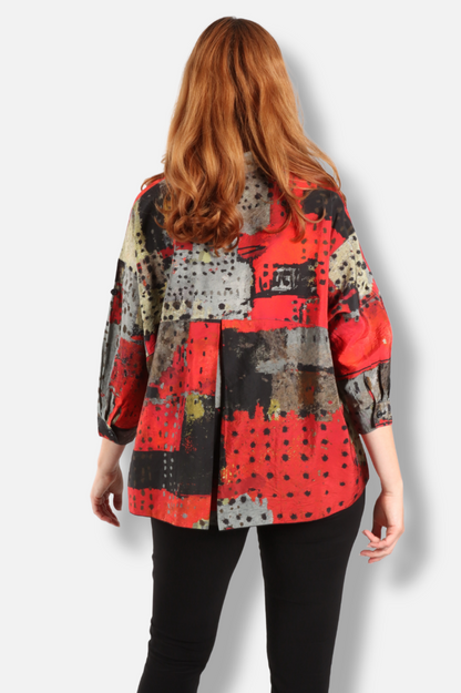 Collar Jacket - Red Abstract