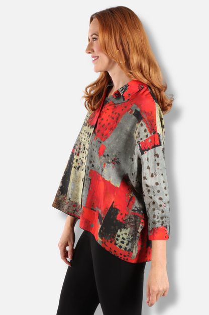 Collar Jacket - Red Abstract