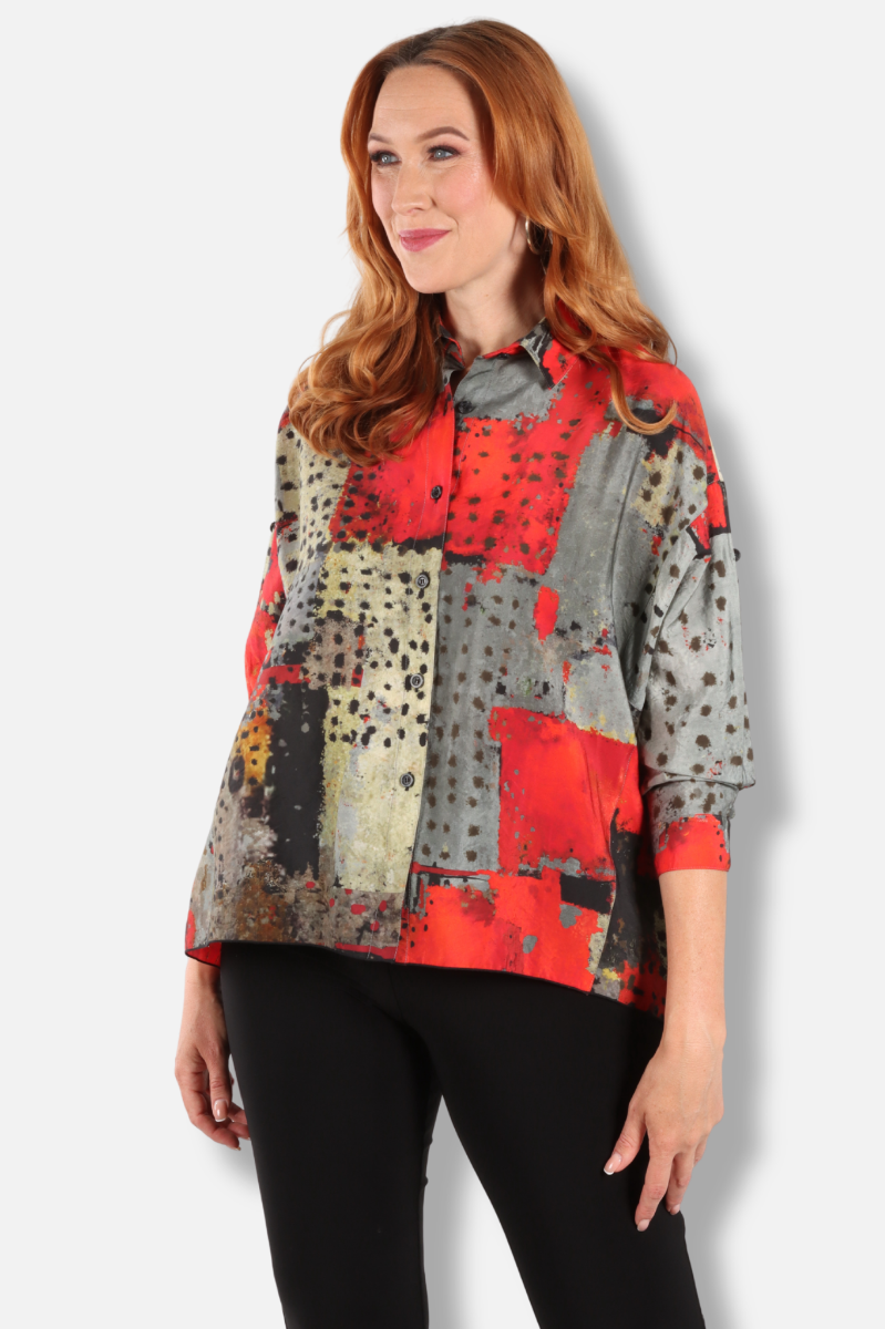 Collar Jacket - Red Abstract