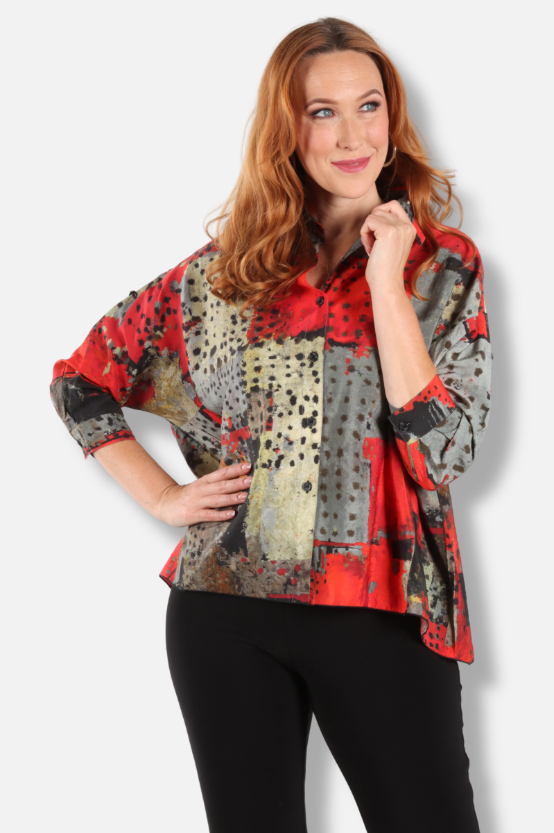 Collar Jacket - Red Abstract