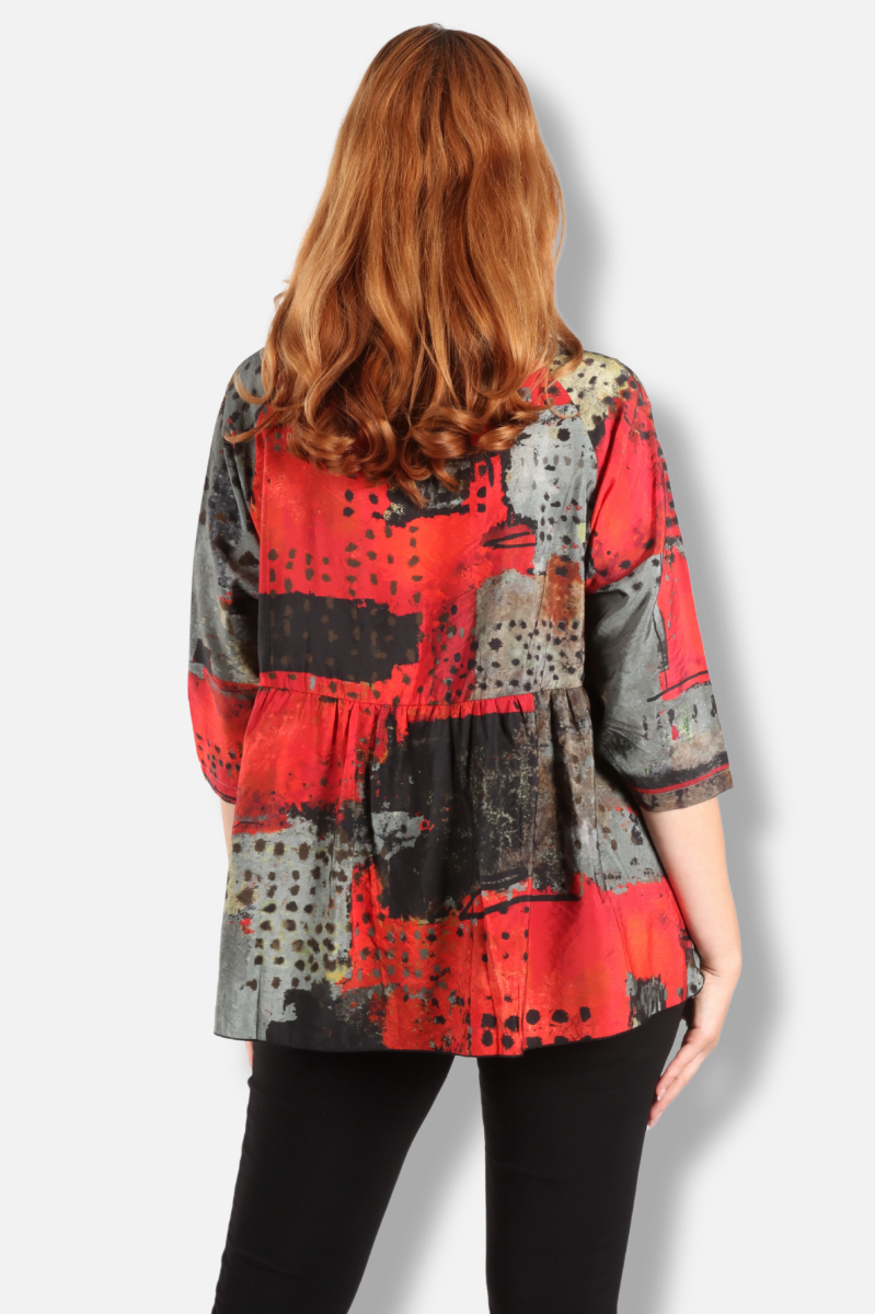 Raglan Sleeve Top - Red Abstract