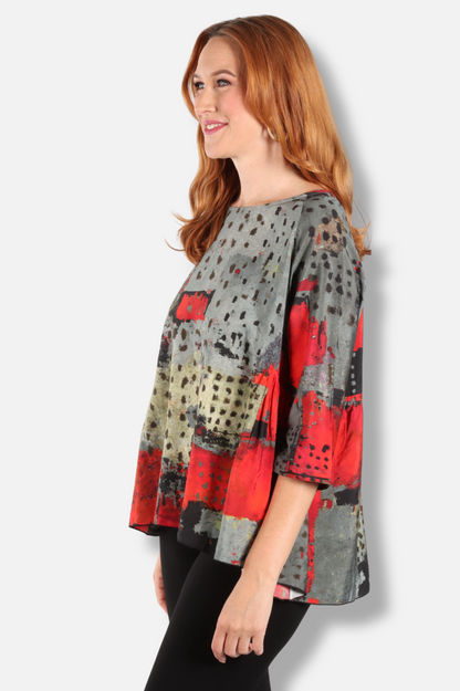 Raglan Sleeve Top - Red Abstract
