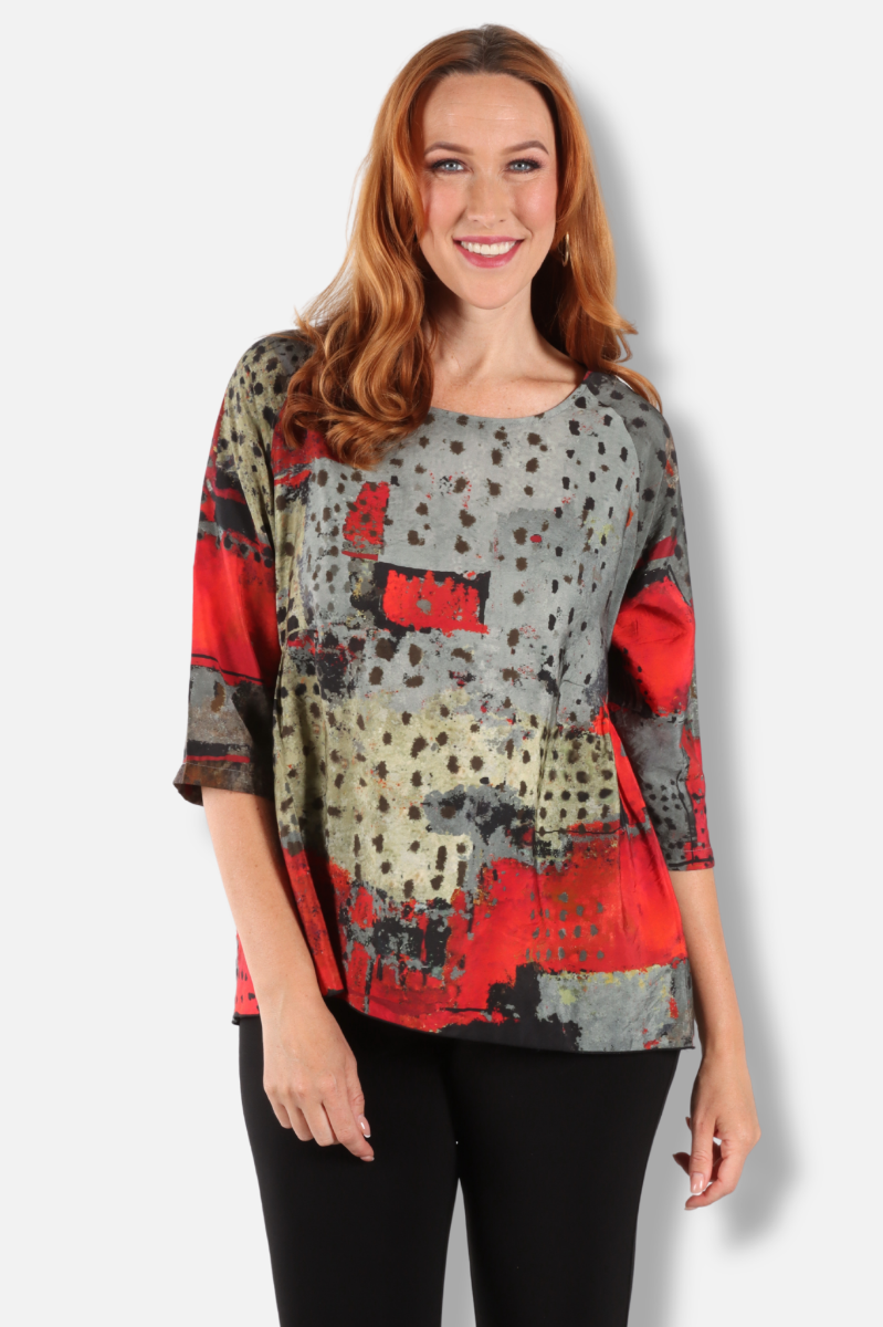 Raglan Sleeve Top - Red Abstract