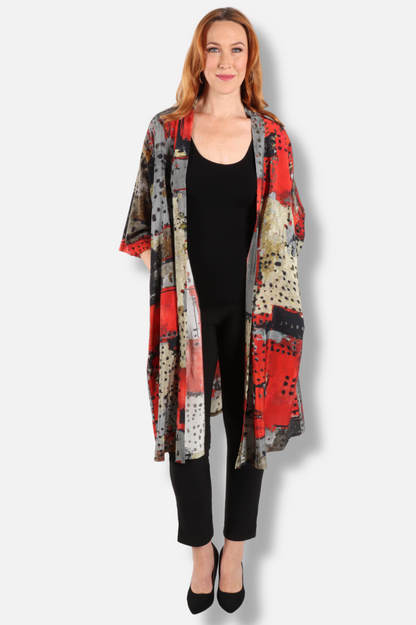 Long Kimono - Red Abstract