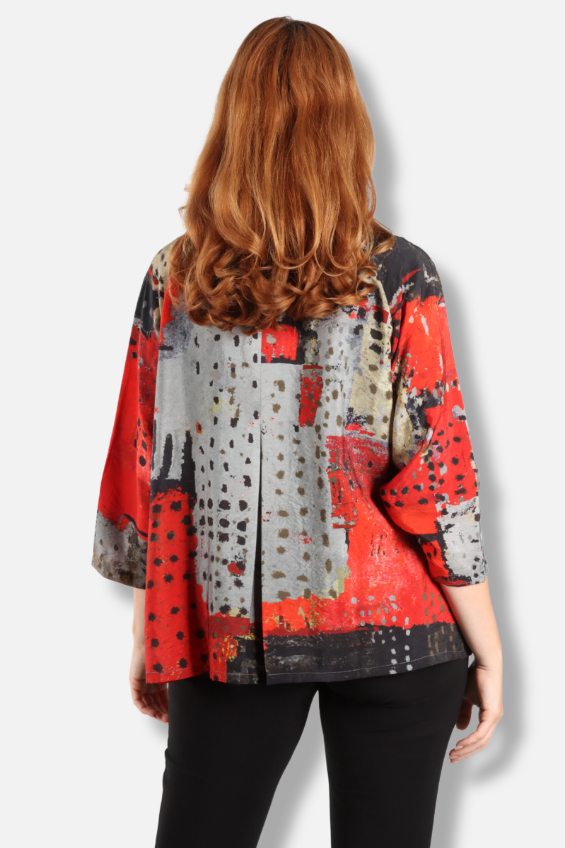 One Button Jacket - Red Abstract