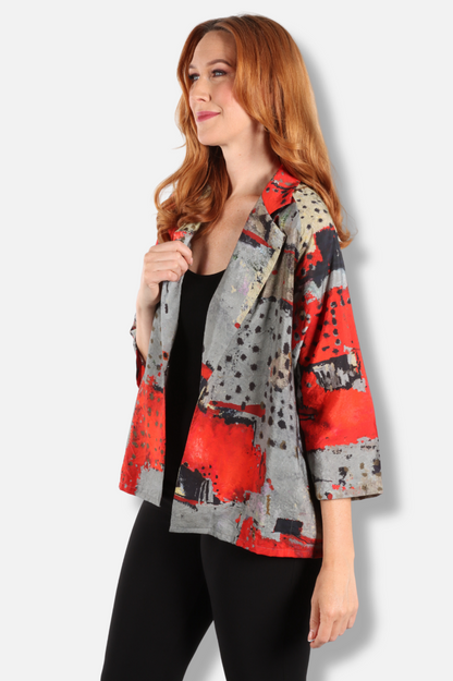 One Button Jacket - Red Abstract