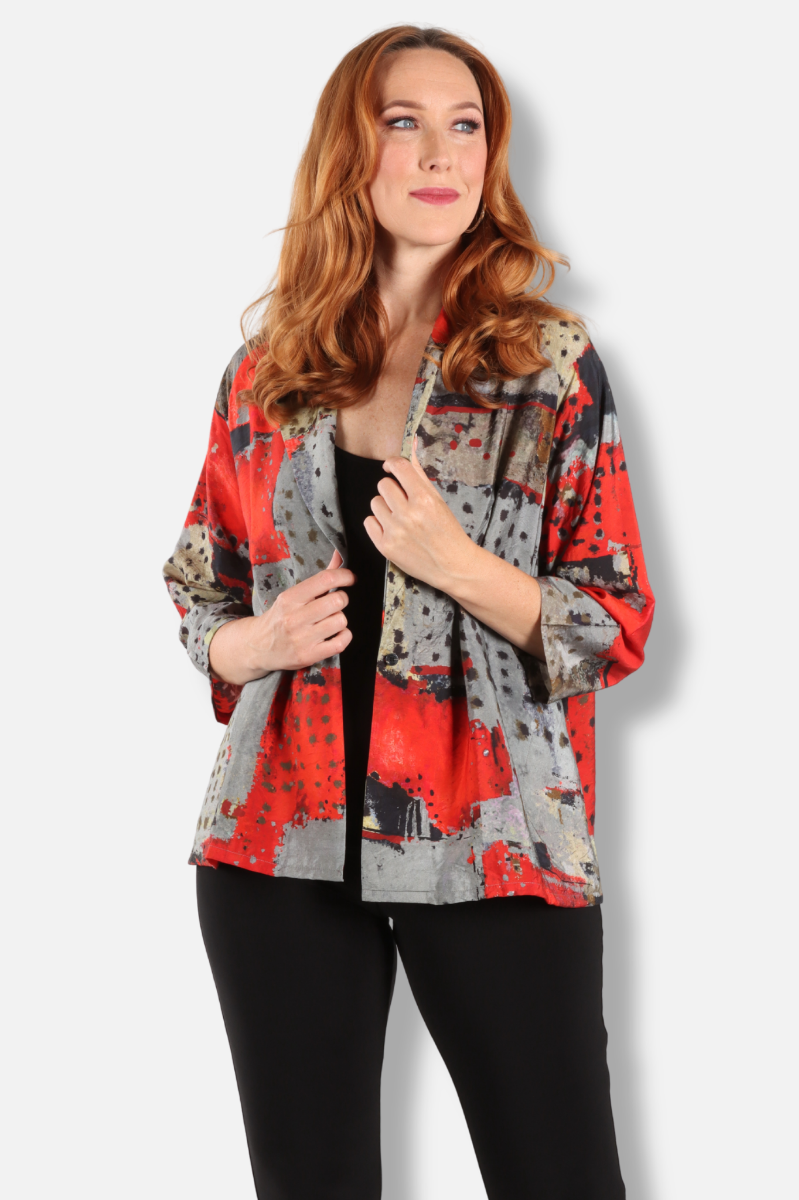 One Button Jacket - Red Abstract