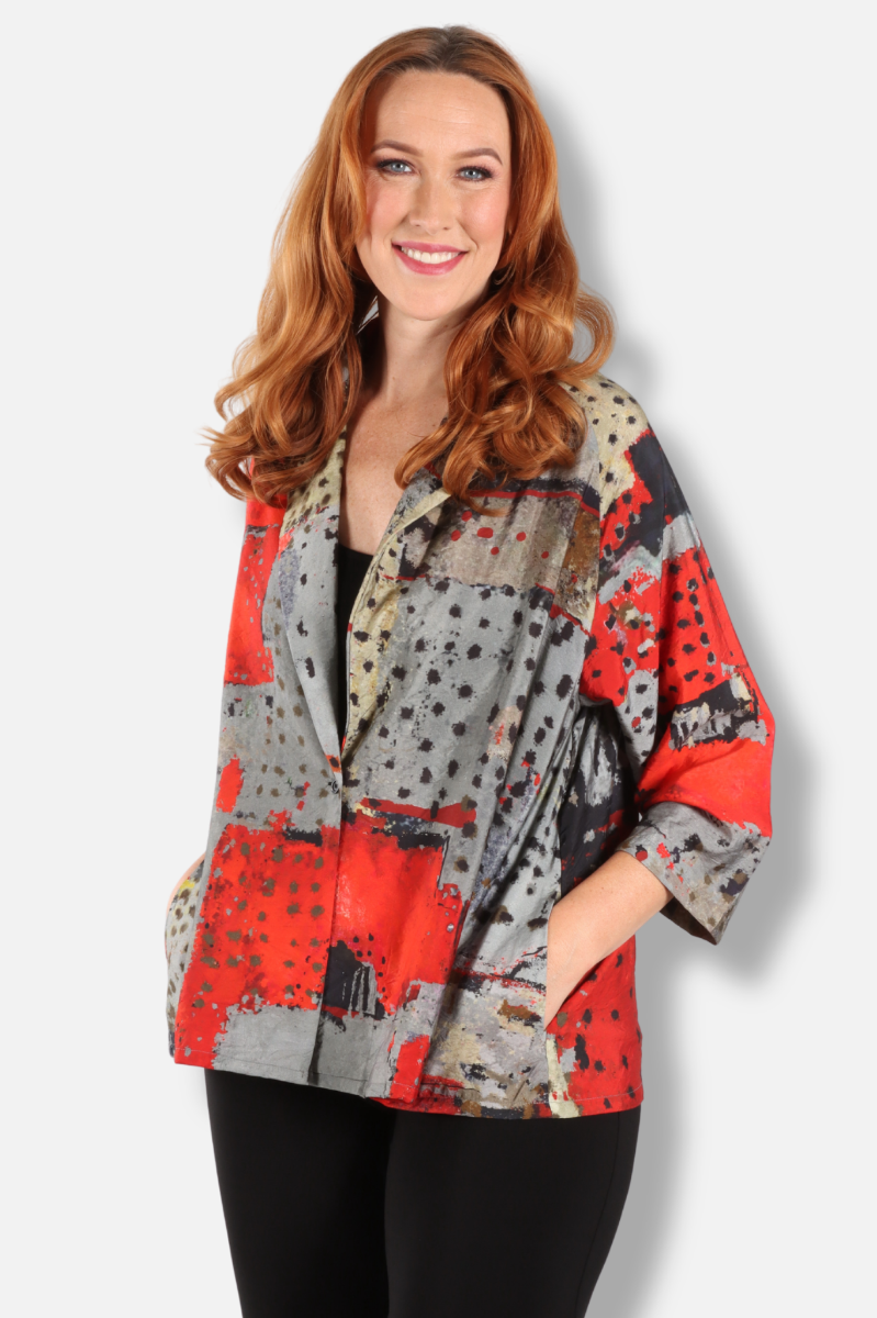 One Button Jacket - Red Abstract
