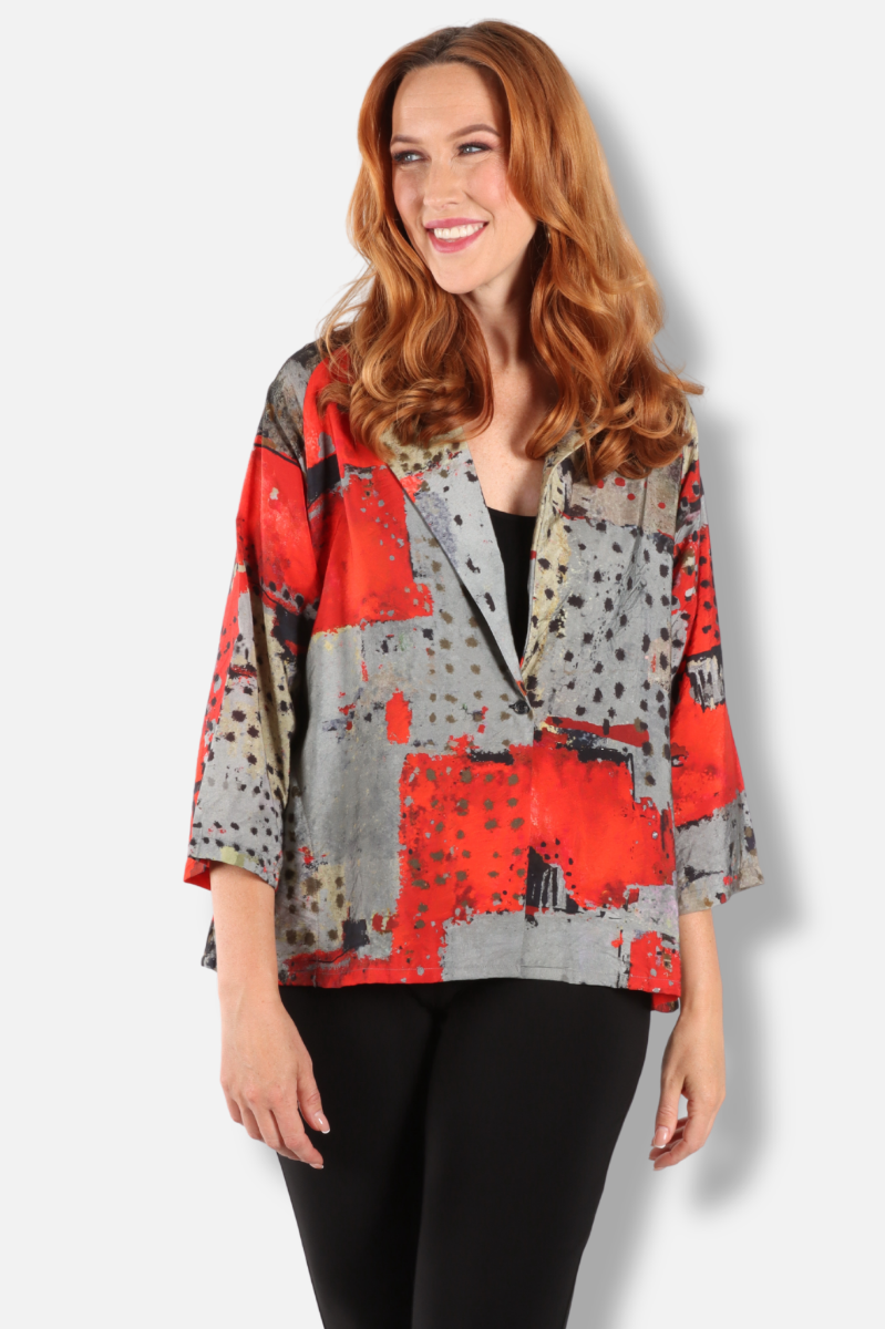 One Button Jacket - Red Abstract