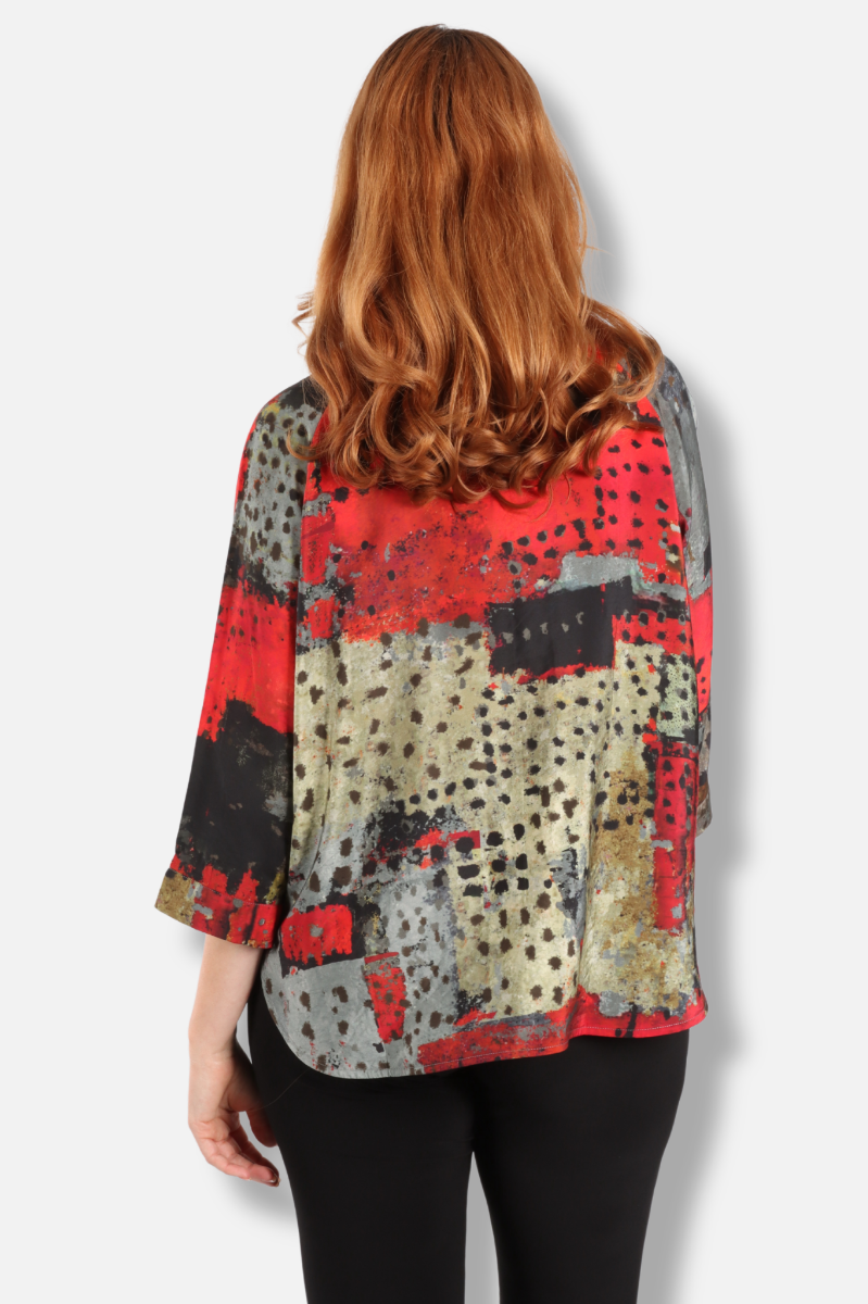 Button Jacket - Red Abstract 