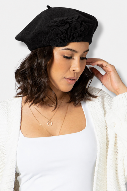 Floral Beret - Black 