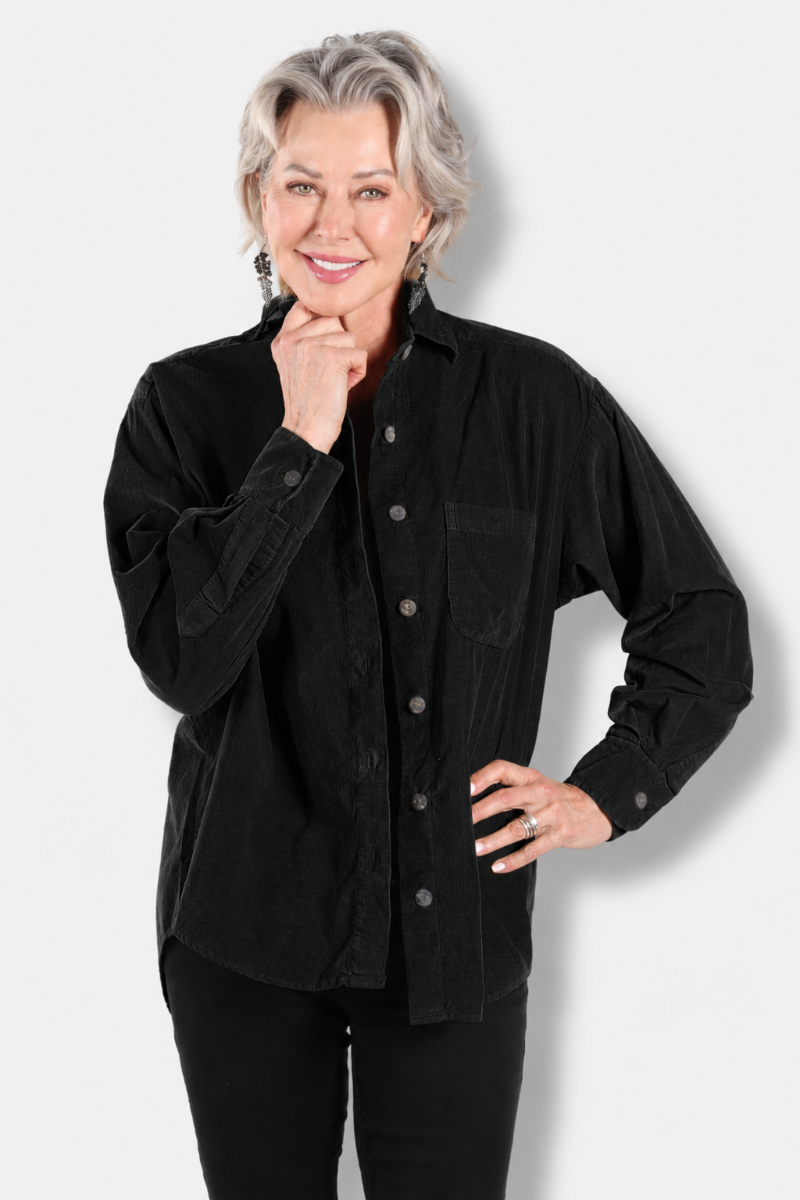 Boyfriend Shirt - Black Corduroy 