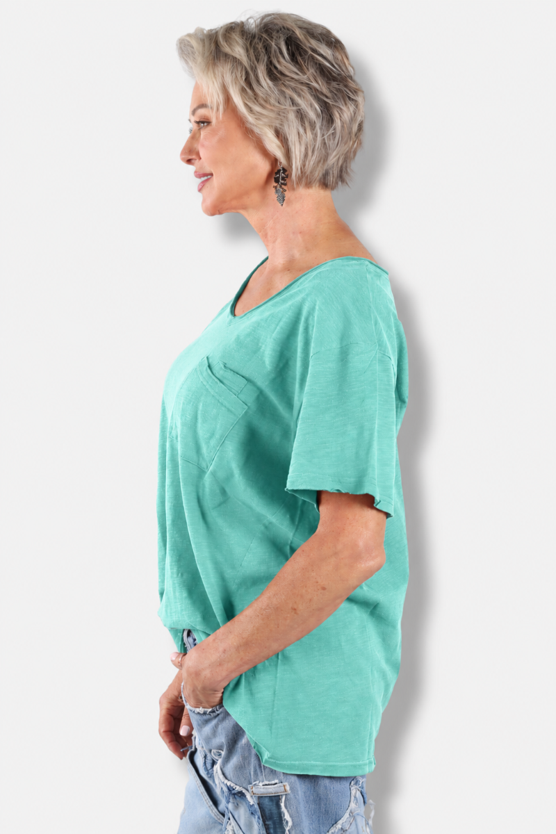 Moon Dance V-Neck Tee - Turquoise