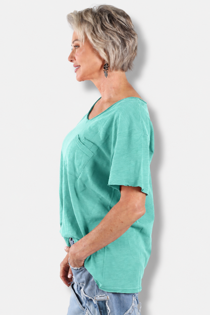 Moon Dance V-Neck Tee - Turquoise