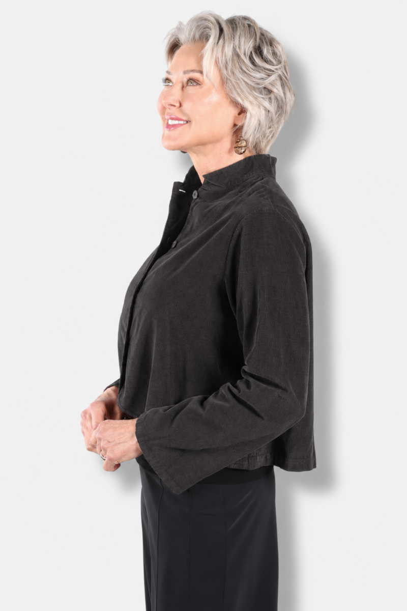 Crop Mandarin Jacket - Fig Corduroy