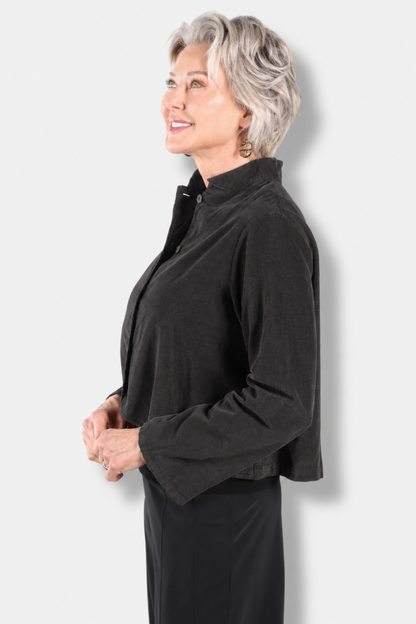 Crop Mandarin Jacket - Fig Corduroy
