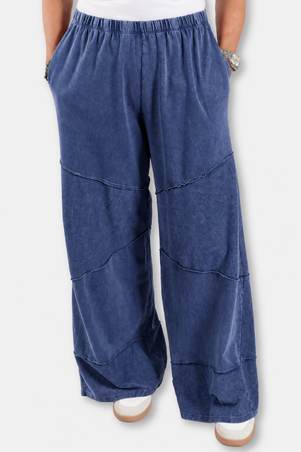 Wide Leg Cut Block Pant - Indigo