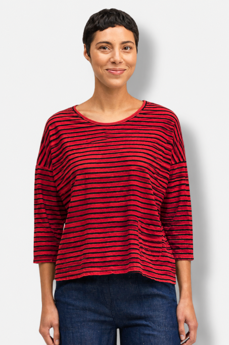 Boxy Pocket Top - Cherry Stripe 