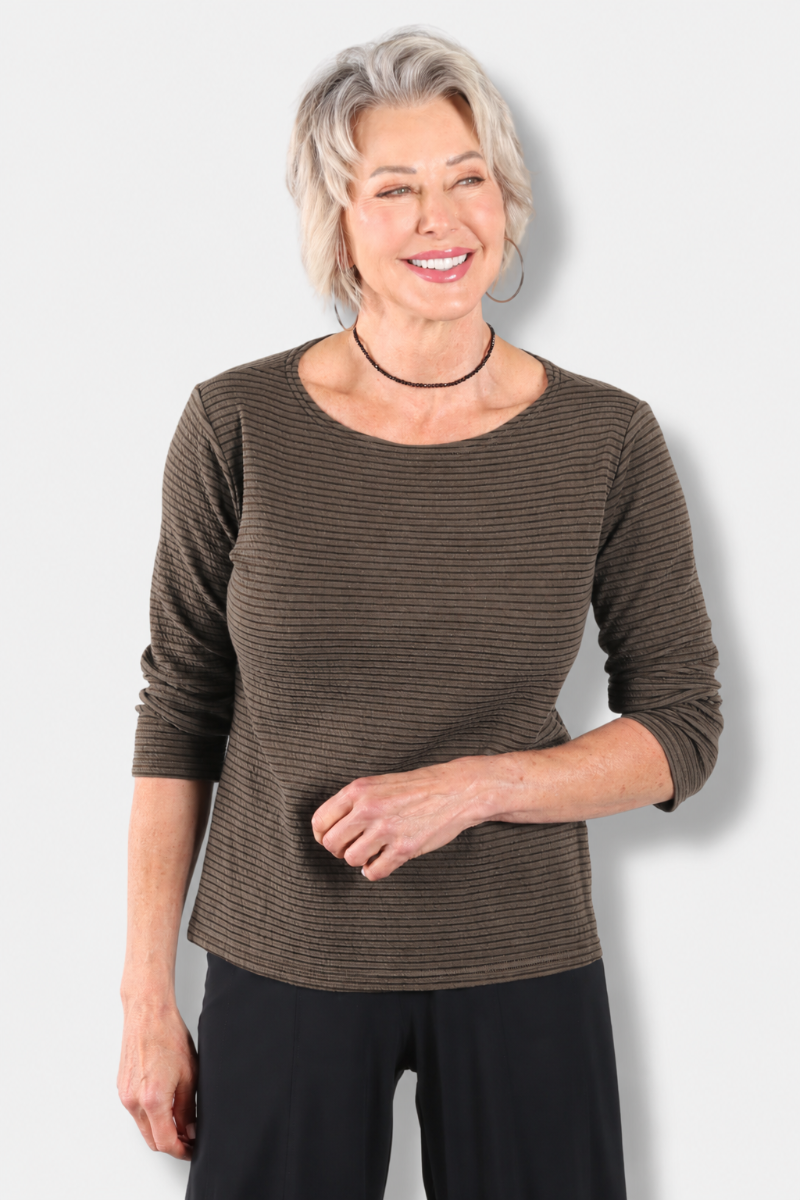 3/4 Sleeve Boatneck Tee - Chocolate
