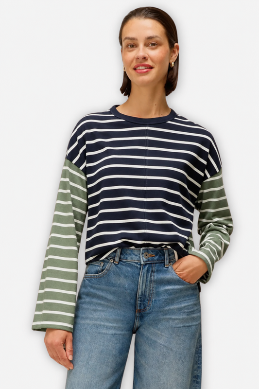 Kim Stripe Contrast Tee - Navy Multi