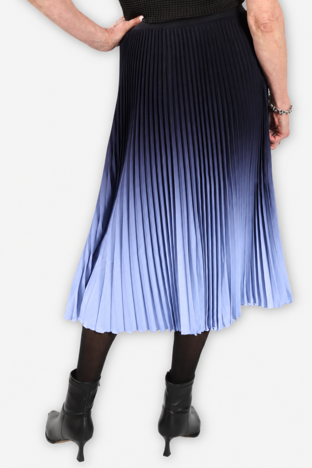 Kate Ombré Pleated Midi Skirt - Periwinkle & Black