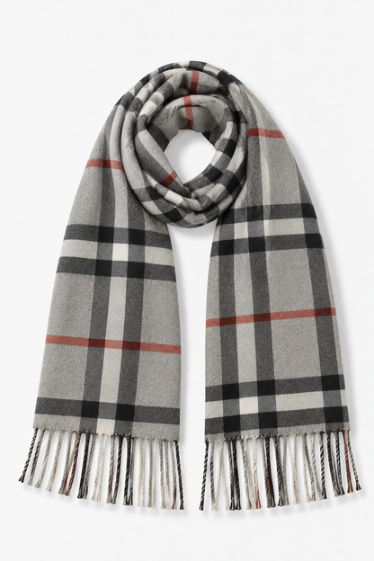 Large Classic Plaid Muffler - Gray Multi