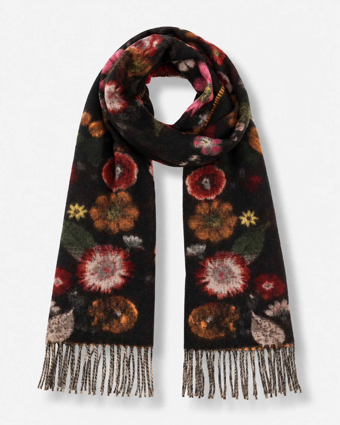 Pressed Floral Cashmink Scarf - True Red