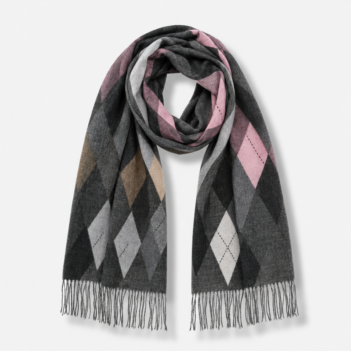 Artsy Argyle Extra Long Scarf - Grey
