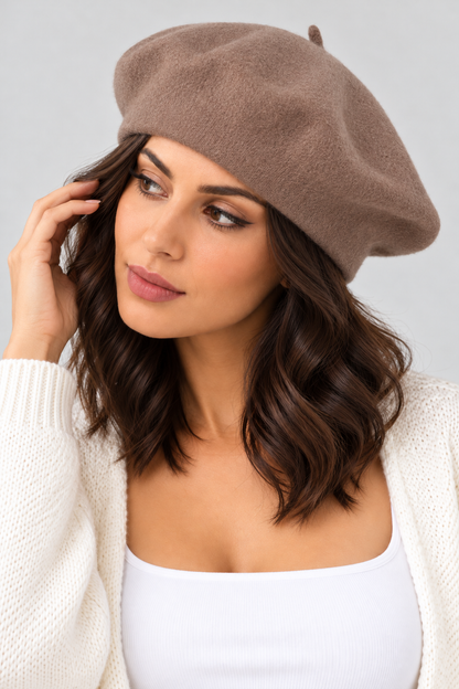 Classic Wool Beret - Brown