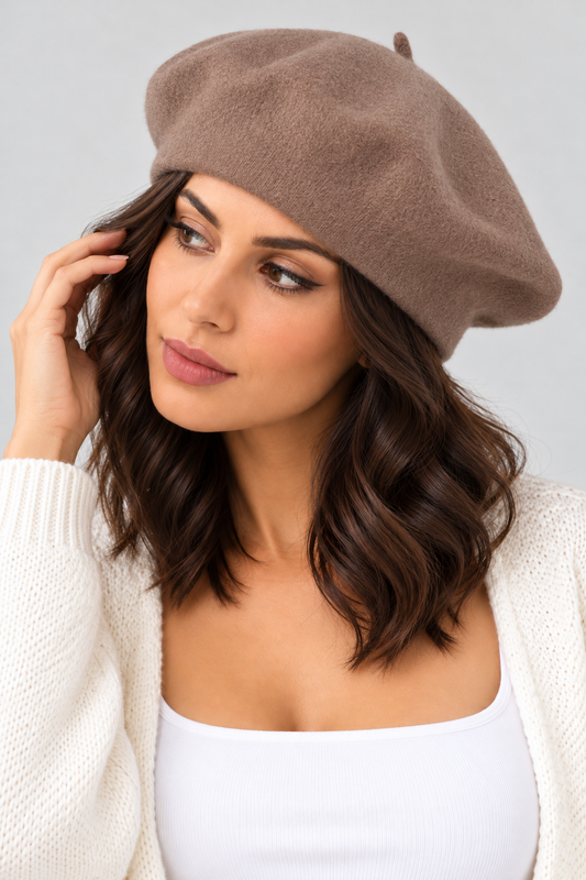 Classic Wool Beret - Brown